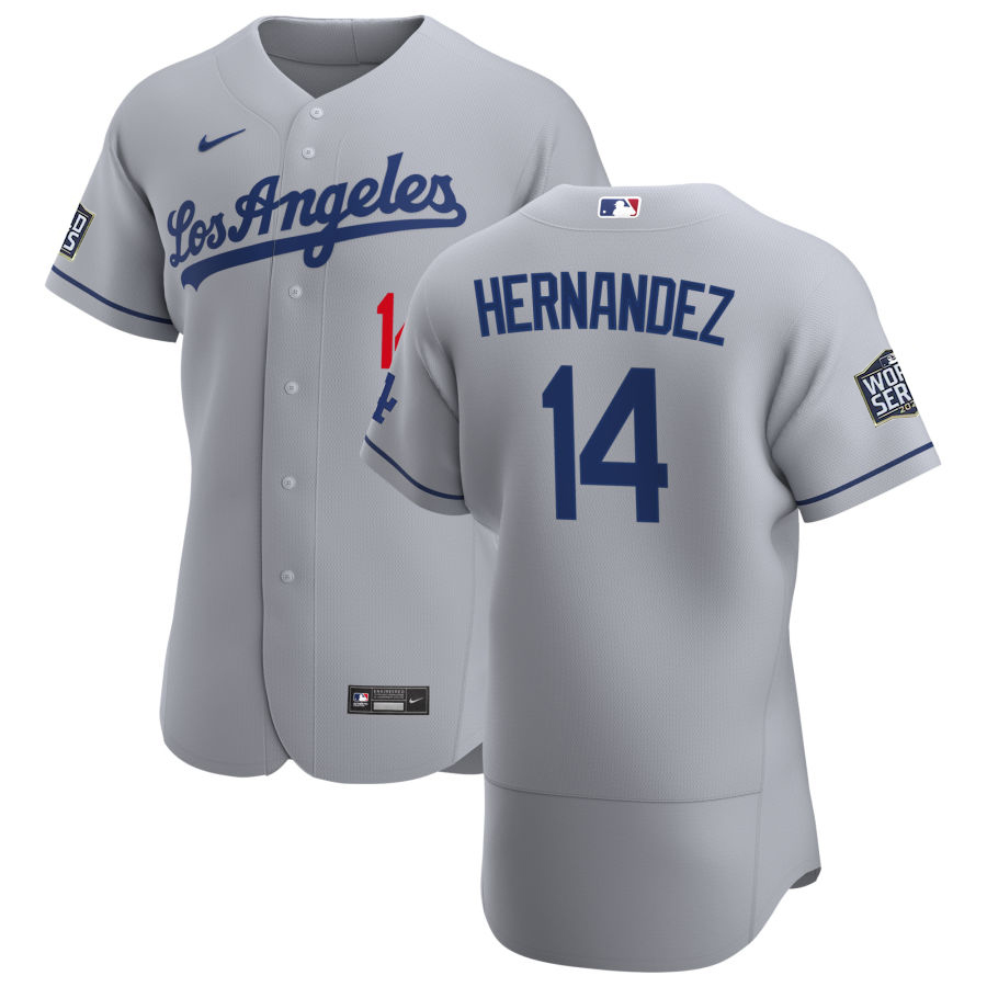 Los Angeles Dodgers #14 Enrique Hernandez Men Nike Gray Road 2020 World Series Champions Authentic Team MLB Jersey->los angeles dodgers->MLB Jersey